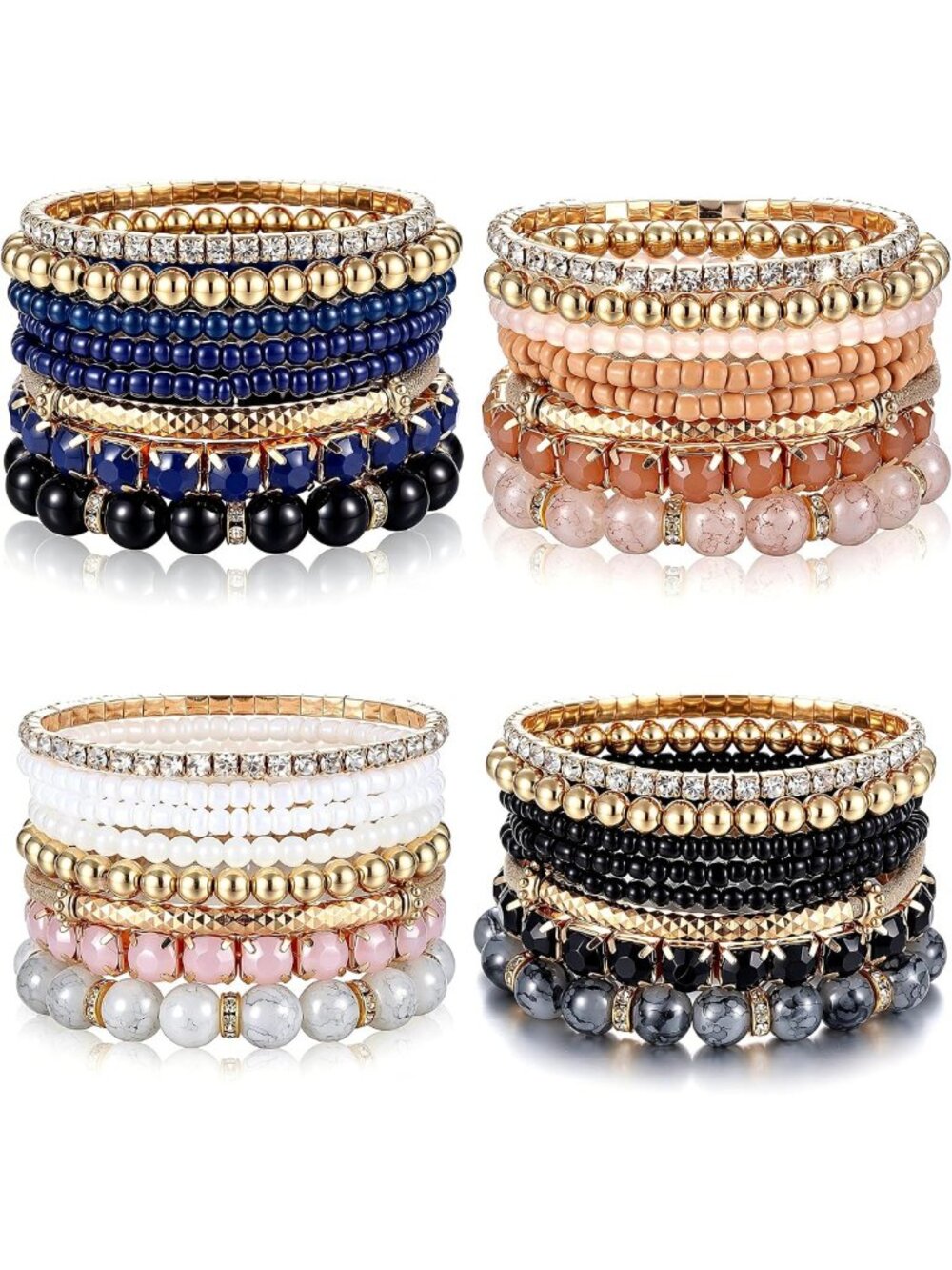 Boho Stackable Bracelets Set for Women - 4 Stylish Adjustable Accessories